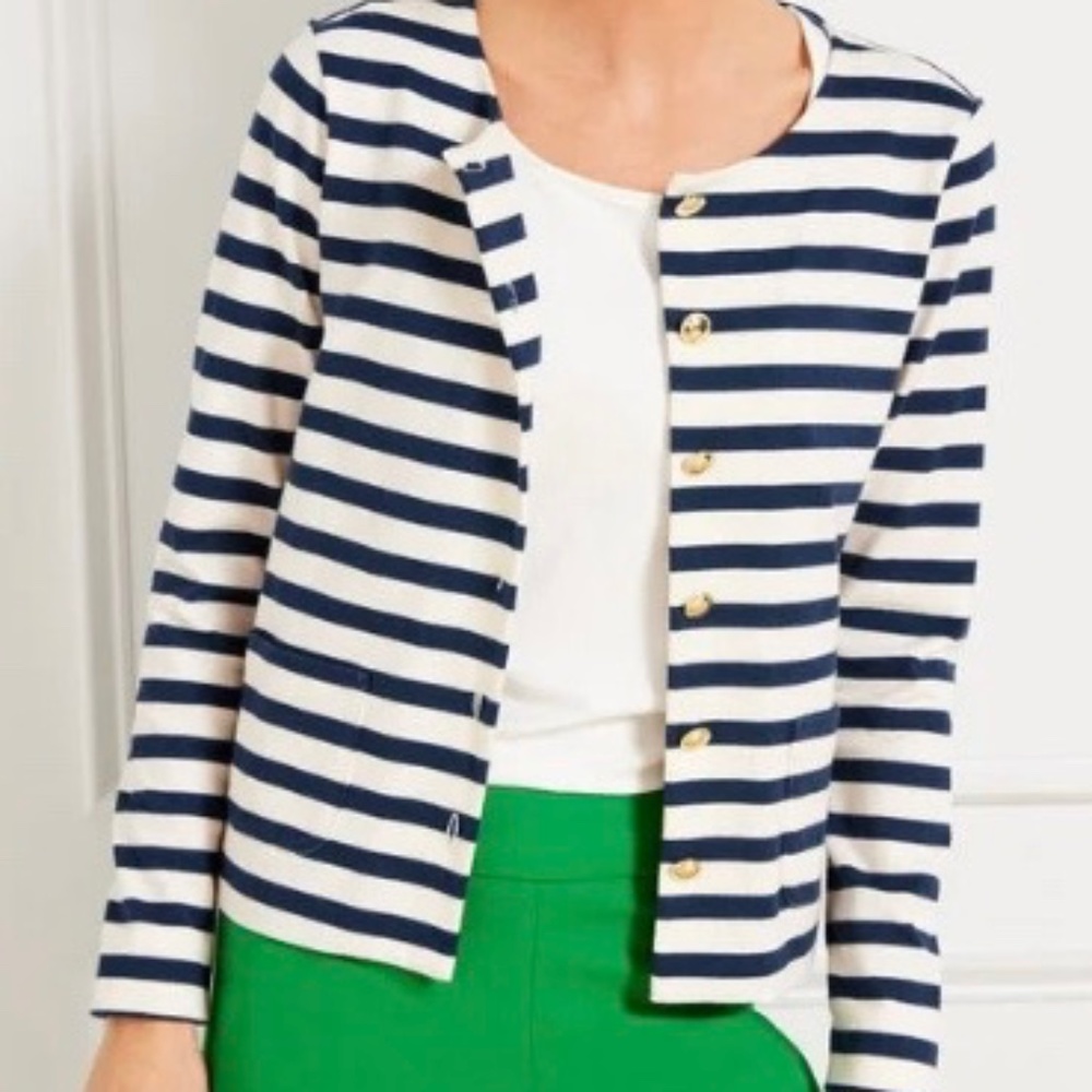 Talbots Navy & White Striped Cardigan Jacket (NWT)